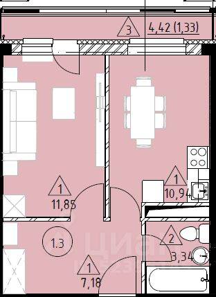 1-комн. квартира, 34,64 м², в ЖК Марусино-6