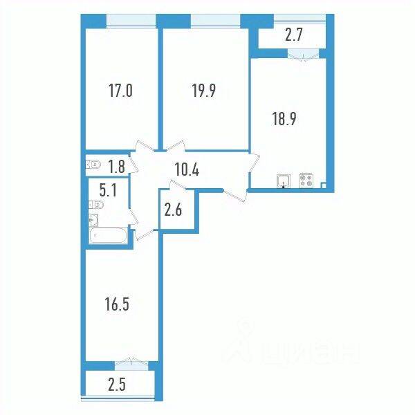 3-комн. квартира, 94,9 м², в ЖК Дефанс