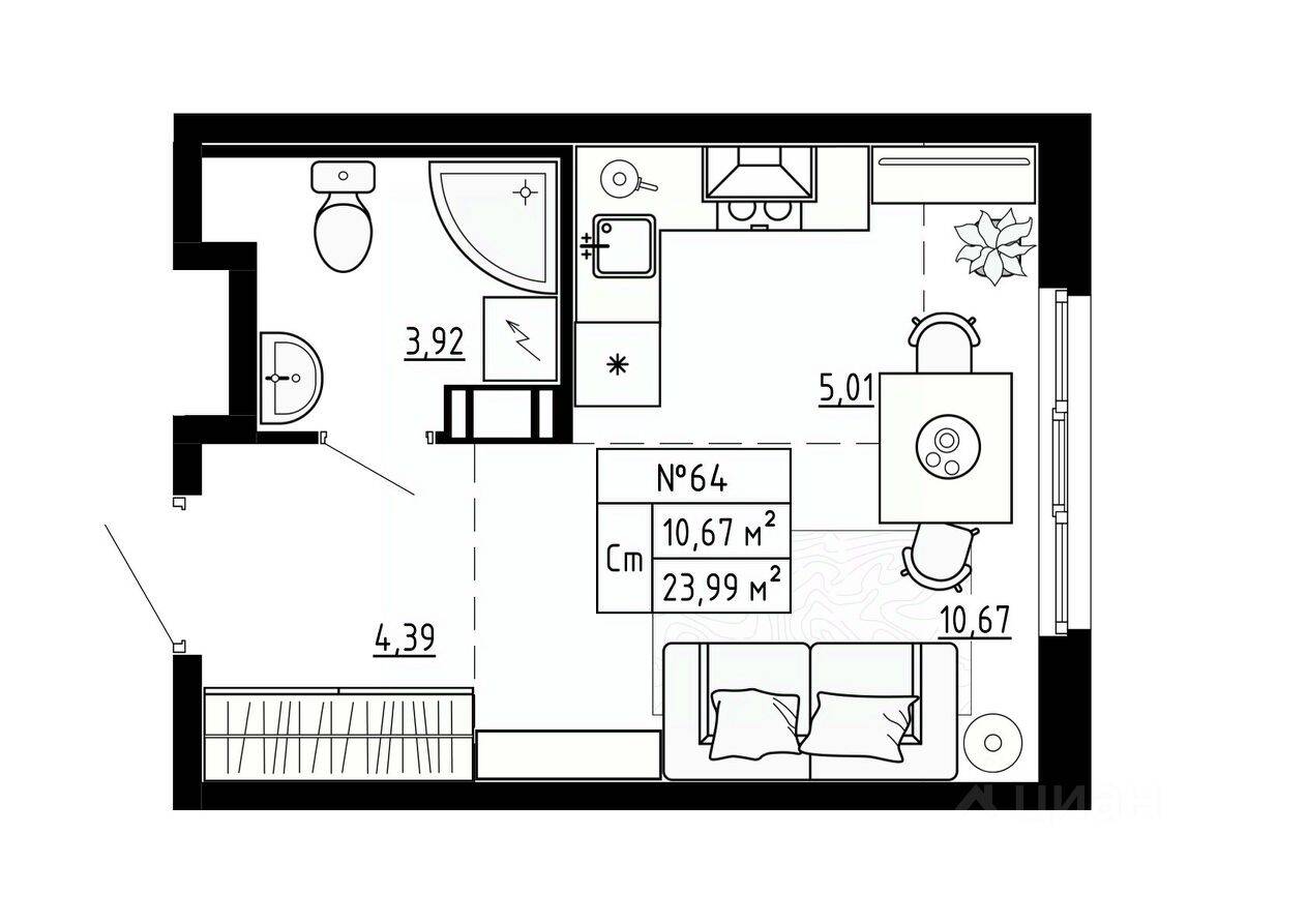 Квартира-студия, 24 м², в Малоэтажный ЖК Аннино Сити