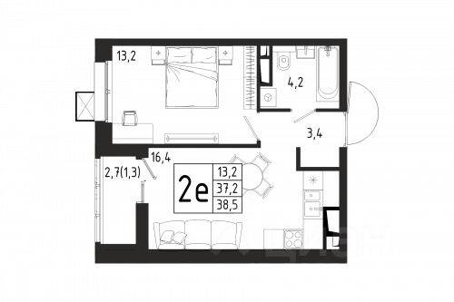 1-комн. квартира, 38,5 м², в ЖК «Берег»