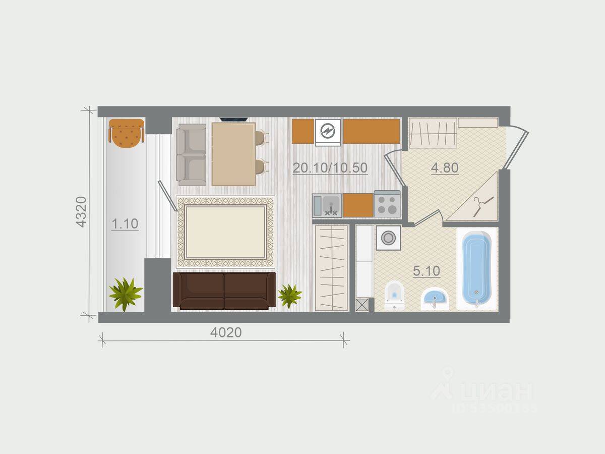Квартира-студия, 29,9 м², в ЖК Эко-квартал Гармония