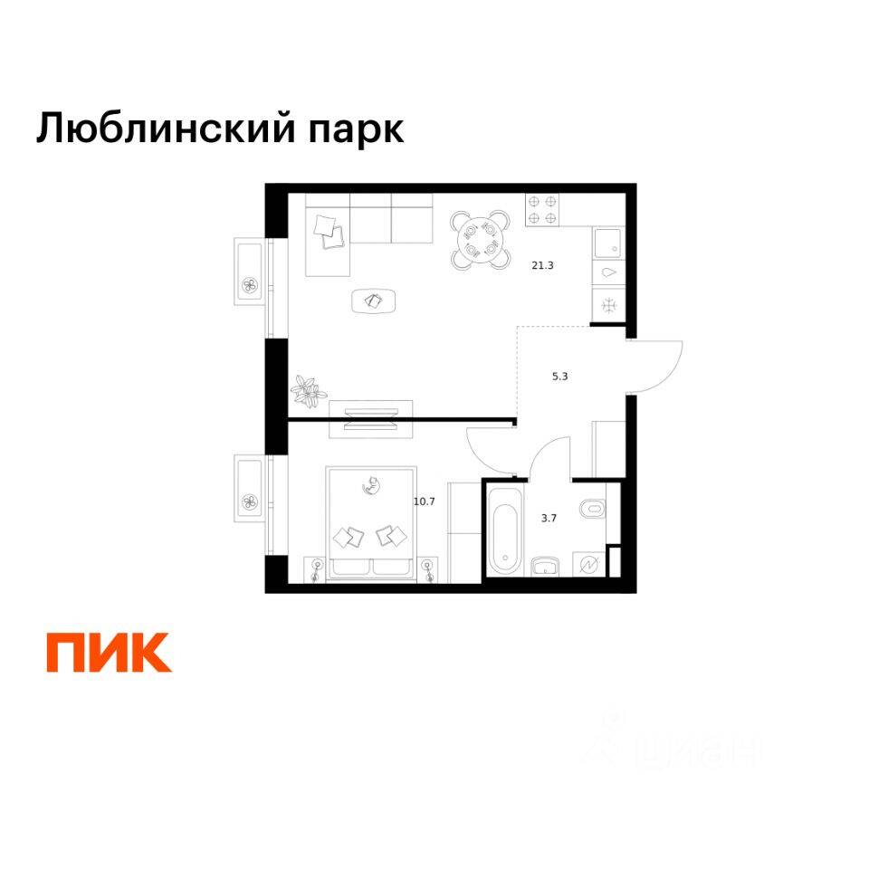 1-комн. квартира, 41 м², в ЖК «Люблинский парк»