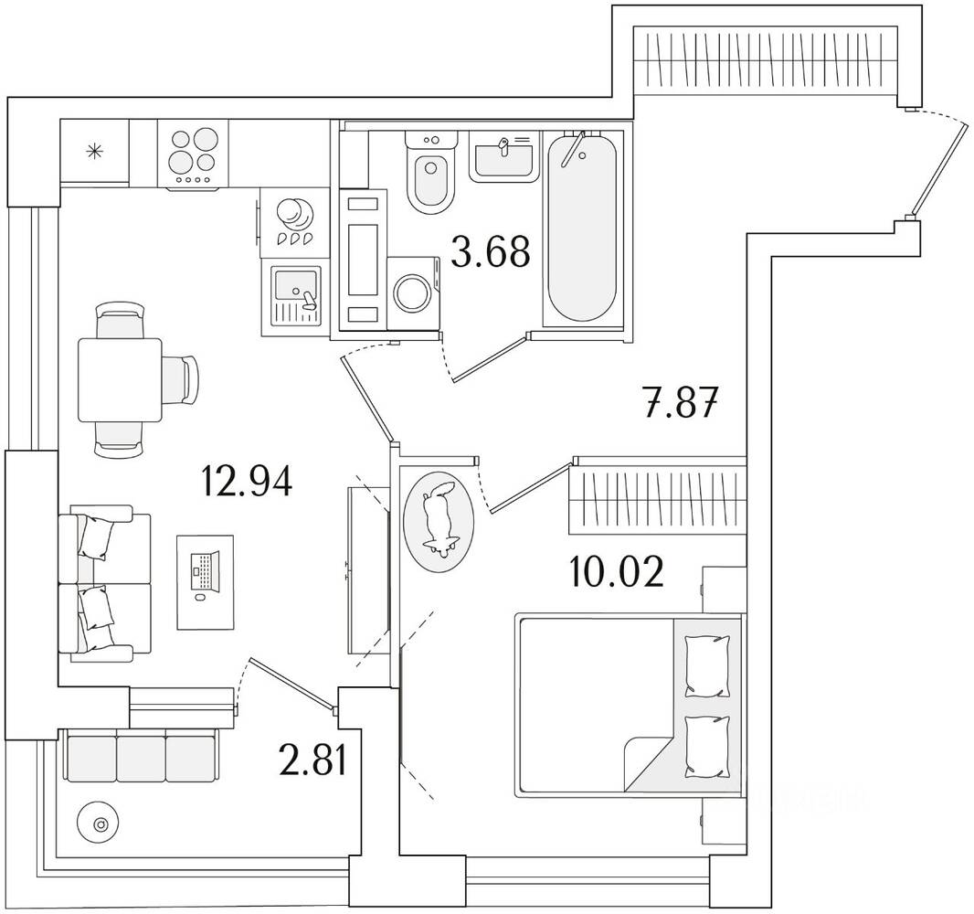 1-комн. квартира, 35,92 м², в ЖК «Аурум»