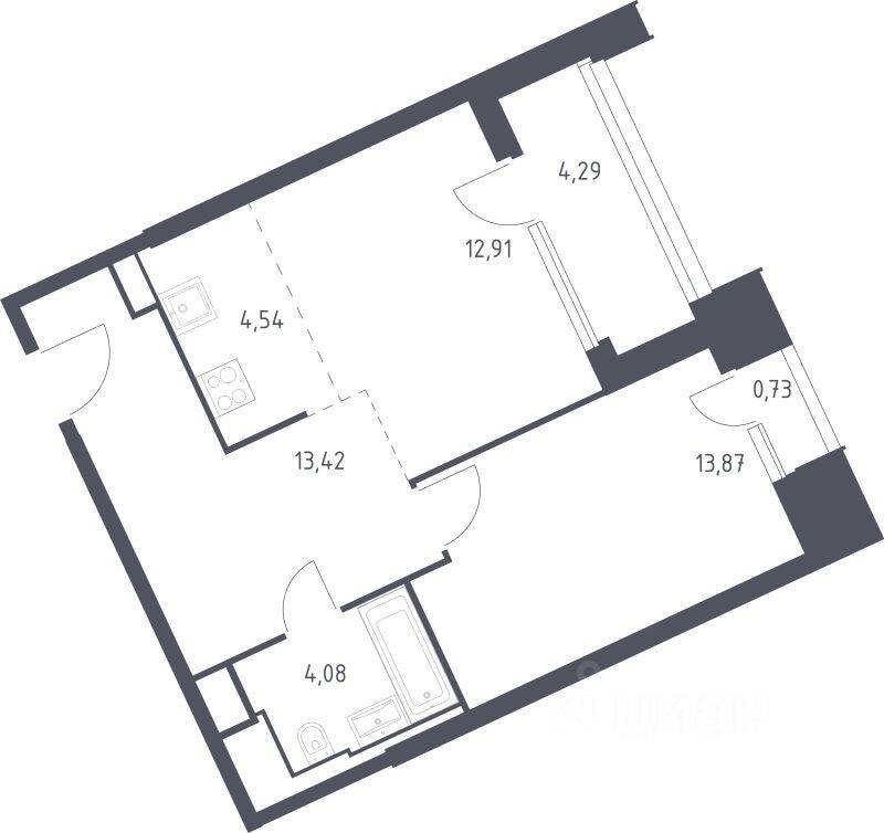 1-комн. квартира, 53,84 м², в Апарт-комплекс Sky Sputnik