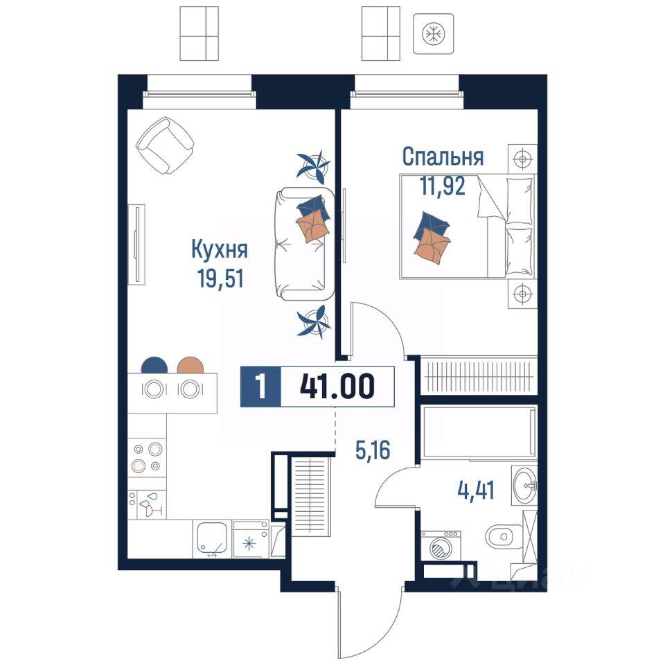 1-комн. квартира, 41 м², в ЖК Максималист