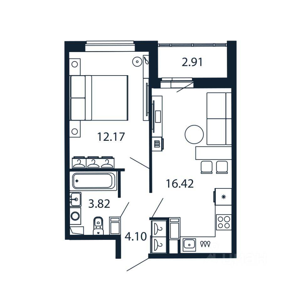 1-комн. квартира, 34,9 м², в ЖК Полис ЛАВрики