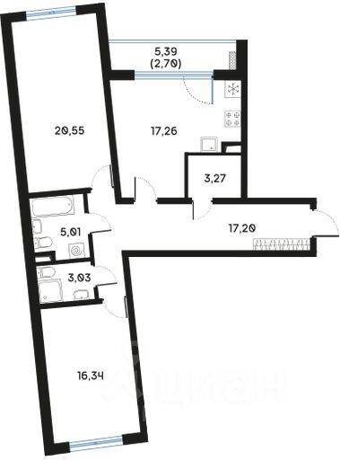 2-комн. квартира, 85,39 м², в ЖК Регенбоген