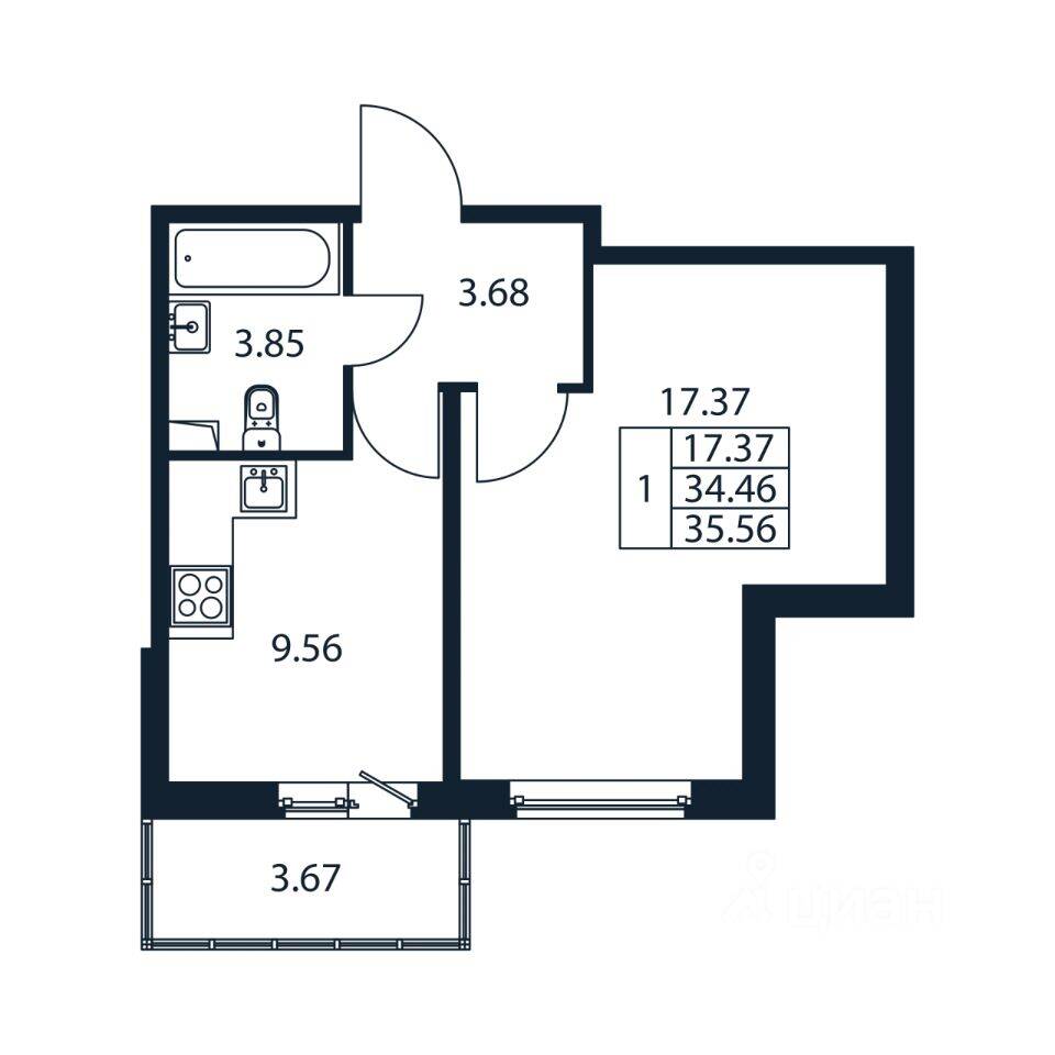 1-комн. квартира, 35 м², в ЖК Полис ЛАВрики