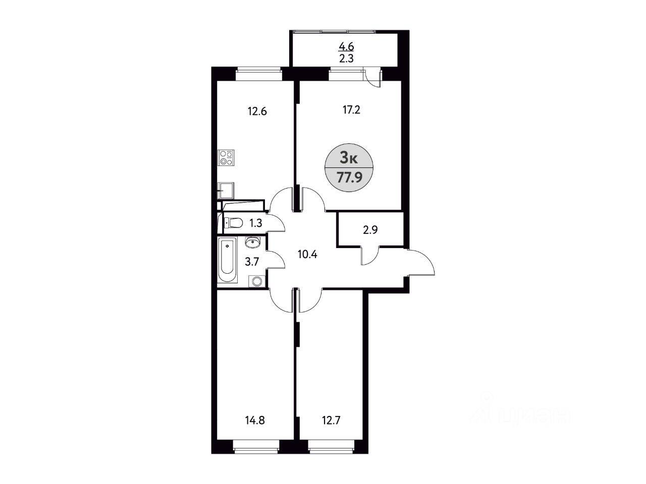 3-комн. квартира, 77,9 м², в ЖК «Солнечная долина» (Щелково)
