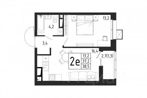 1-комн. квартира, 38,5 м², в ЖК «Берег»