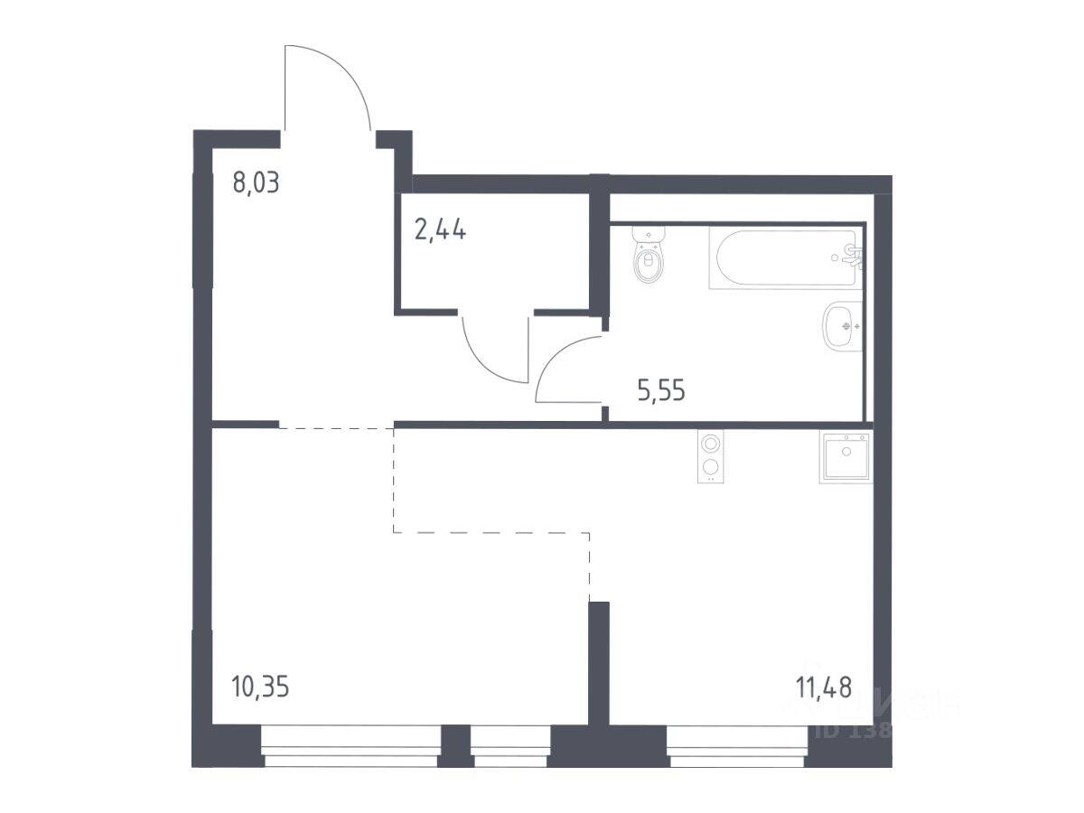 Квартира-студия, 37,85 м², в ЖК Молжаниново