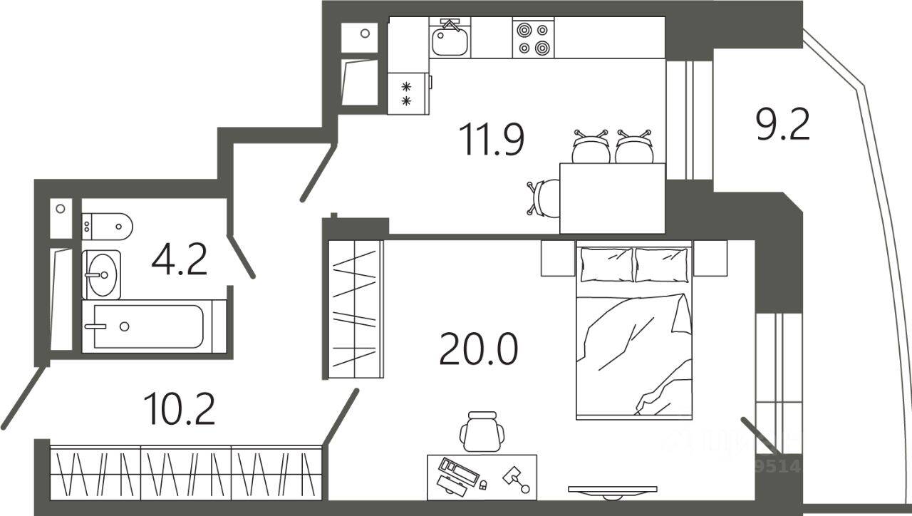 1-комн. квартира, 49,1 м², в ЖК «Советская 18»