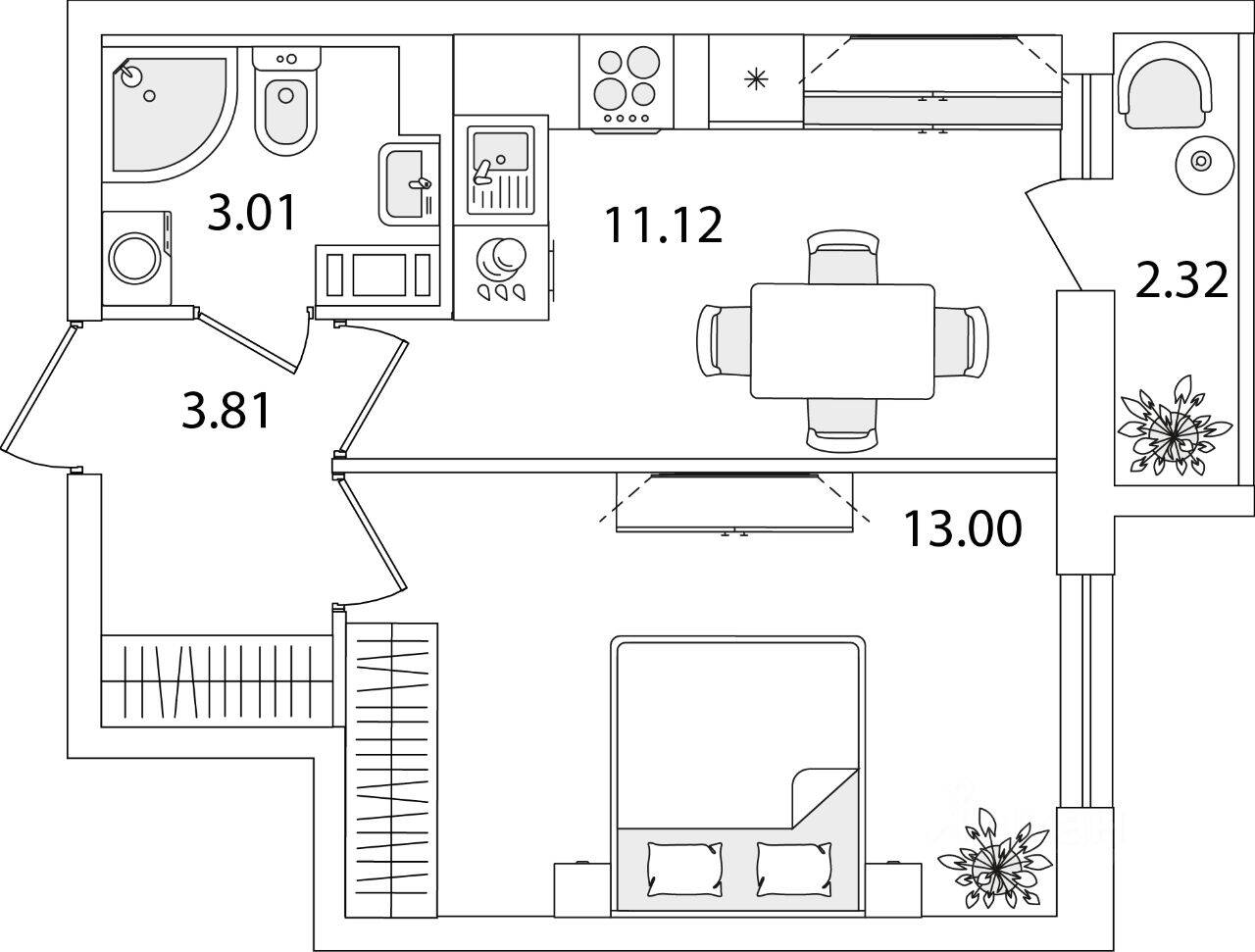 1-комн. квартира, 32,1 м², в ЖК Кинопарк