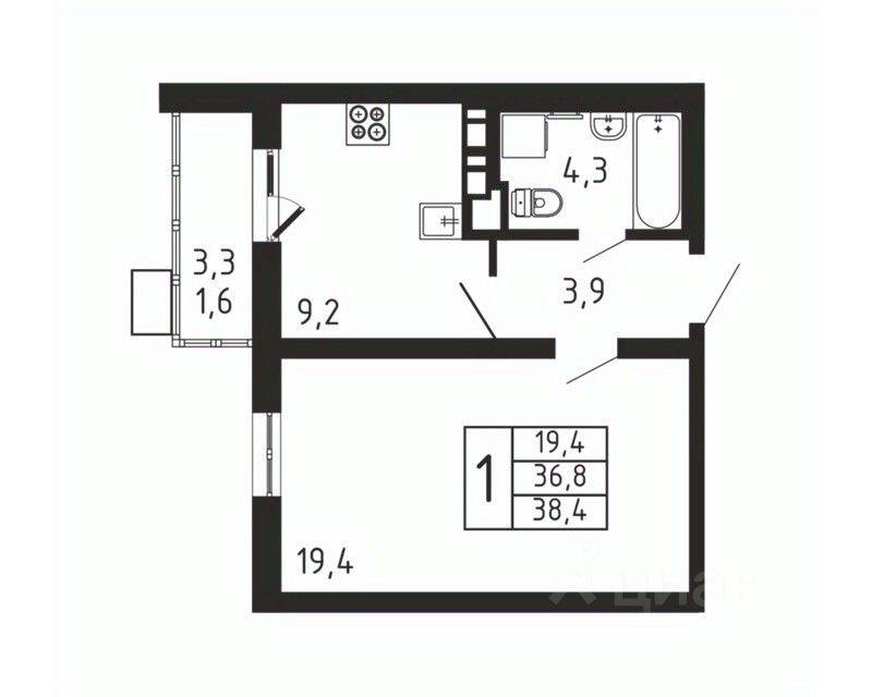 1-комн. квартира, 38,4 м², в ЖК «Пироговская Ривьера»