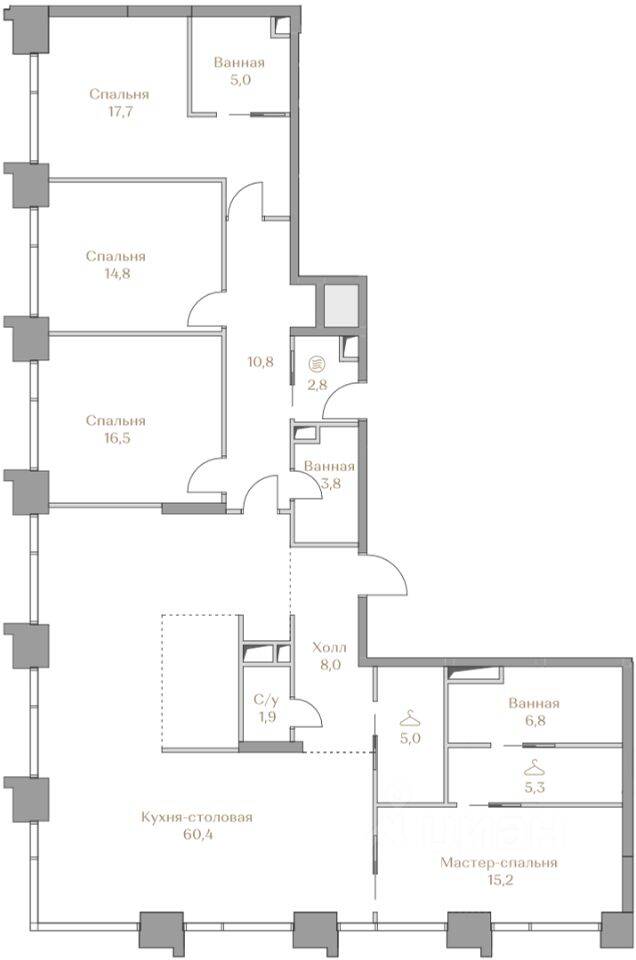 4-комн. квартира, 174 м², в ЖК Коллекция Лужники