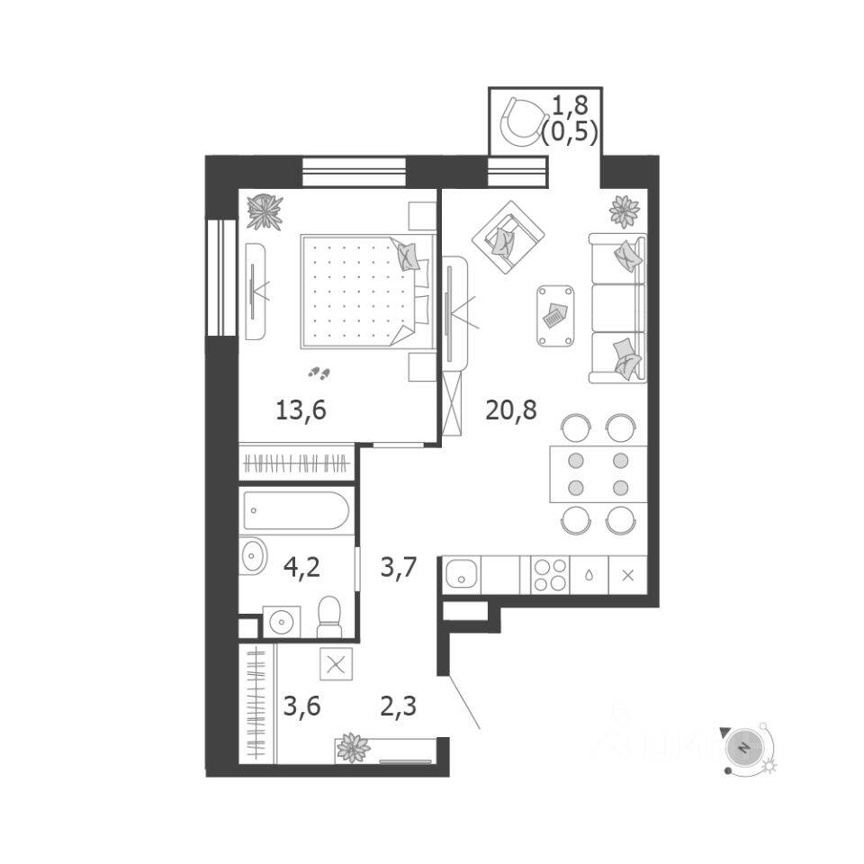 1-комн. квартира, 48,7 м², в ЖК Жилой квартал Shagal