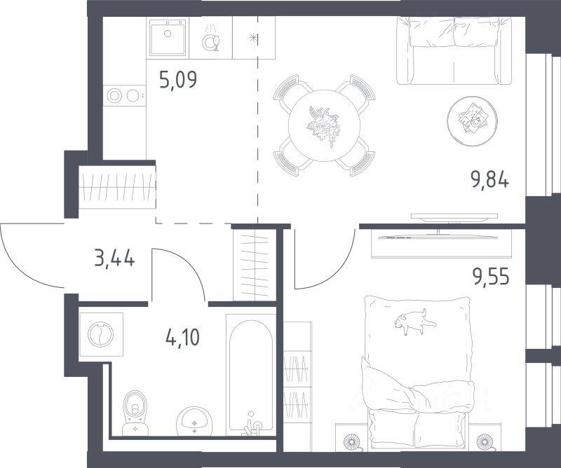 1-комн. квартира, 32,02 м², в ЖК «Пригород Лесное»