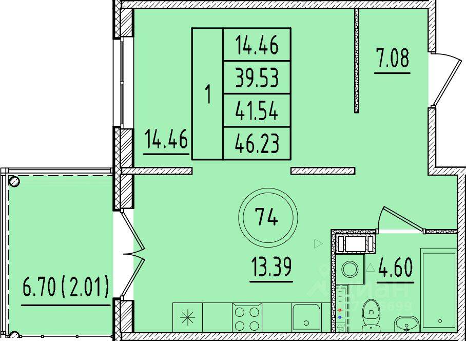 1-комн. квартира, 39,53 м², в Малоэтажный ЖК Образцовый квартал 17