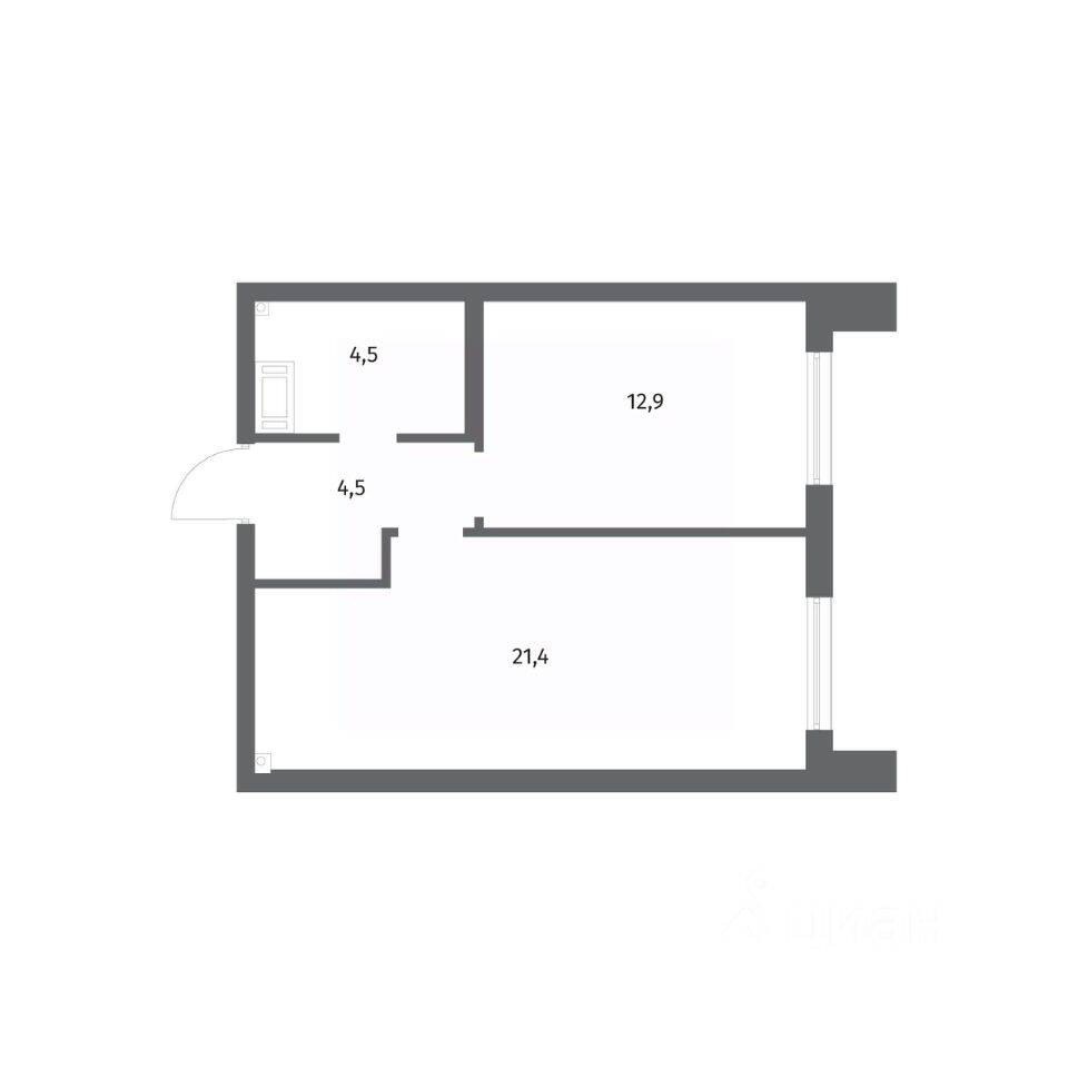 1-комн. квартира, 43,3 м², в ЖК Парусная 1
