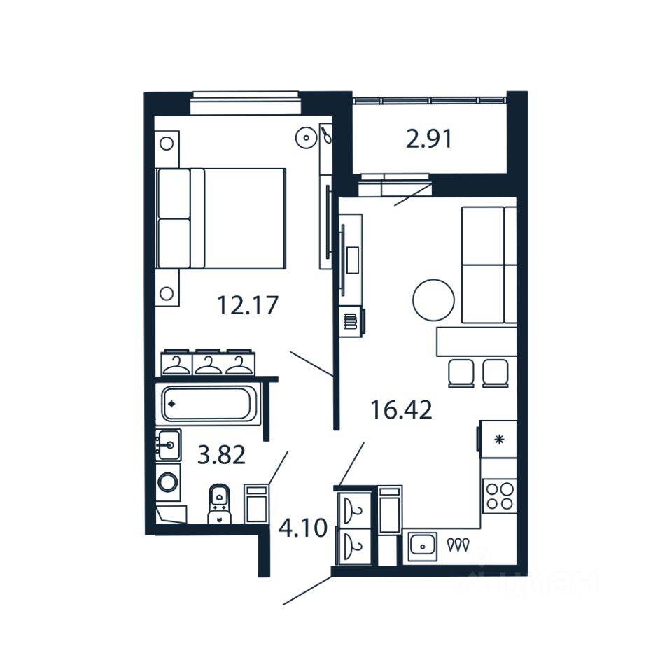 1-комн. квартира, 34,9 м², в ЖК Полис ЛАВрики