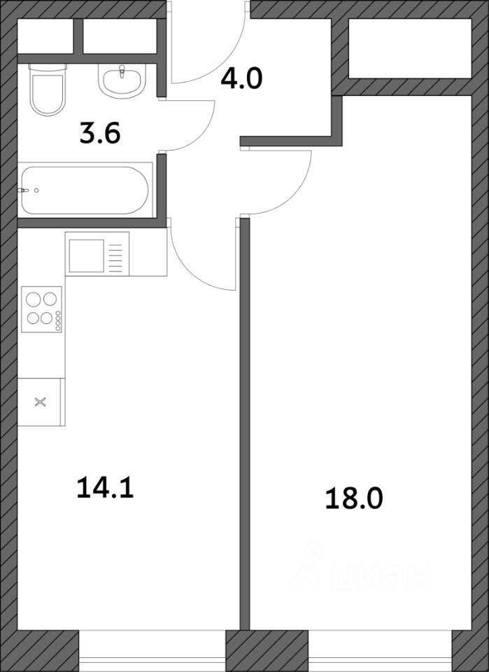 1-комн. квартира, 39,73 м², в ЖК «Городские истории»