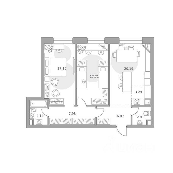3-комн. квартира, 79,39 м², в МФК «Павелецкая от Гранель»