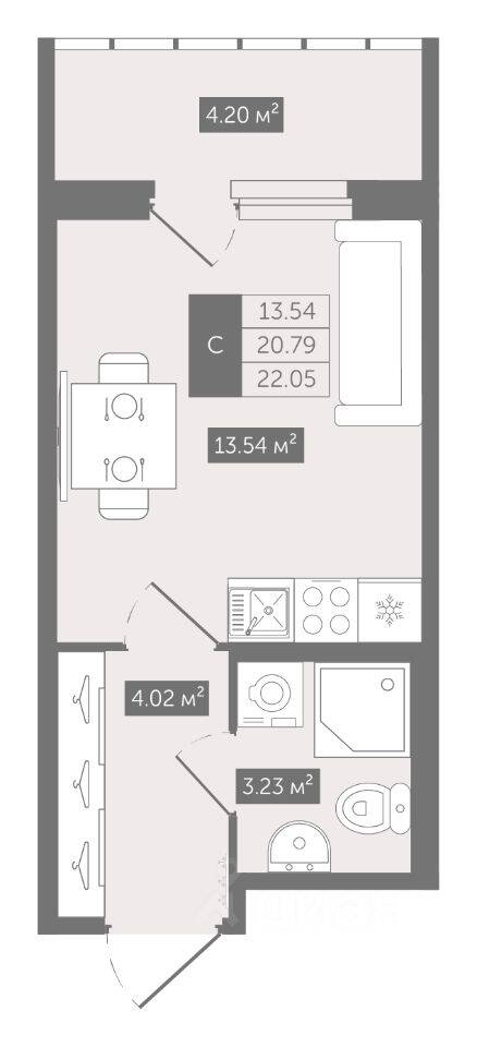 Квартира-студия, 22,05 м², в ЖК UP-квартал «Воронцовский»