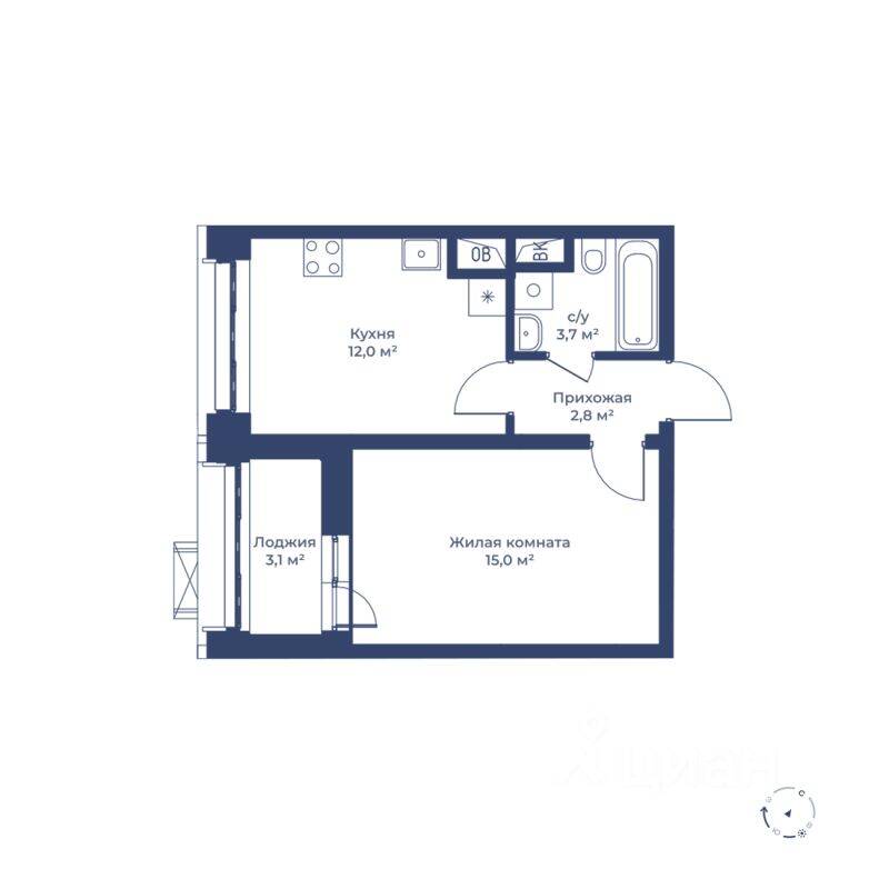 1-комн. квартира, 35,1 м², в ЖК «Цветочный город»