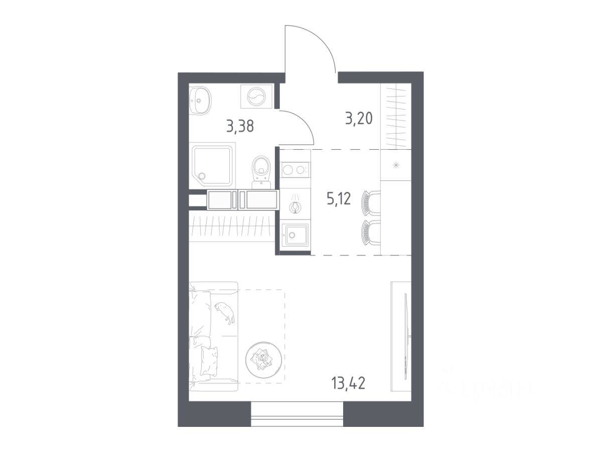 Квартира-студия, 25,12 м², в ЖК Цветочные поляны Экопарк