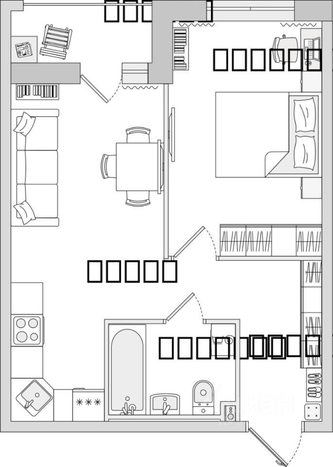 Планировка 1 комнатной квартиры, 38.6 м², в «Город Первых»