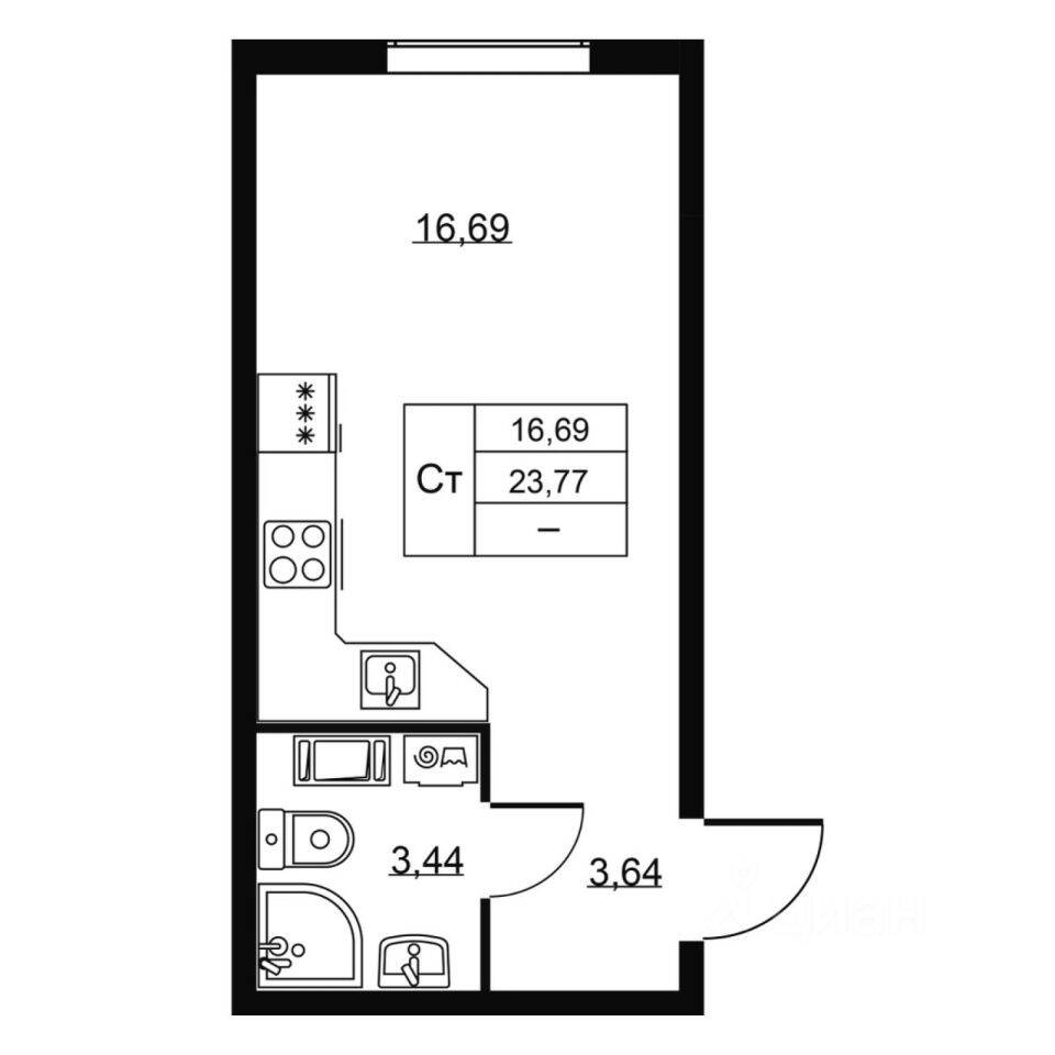 Квартира-студия, 23,77 м², в ЖК Перспектива