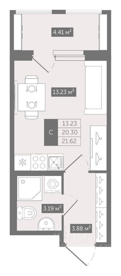Квартира-студия, 21,62 м², в ЖК UP-квартал «Воронцовский»