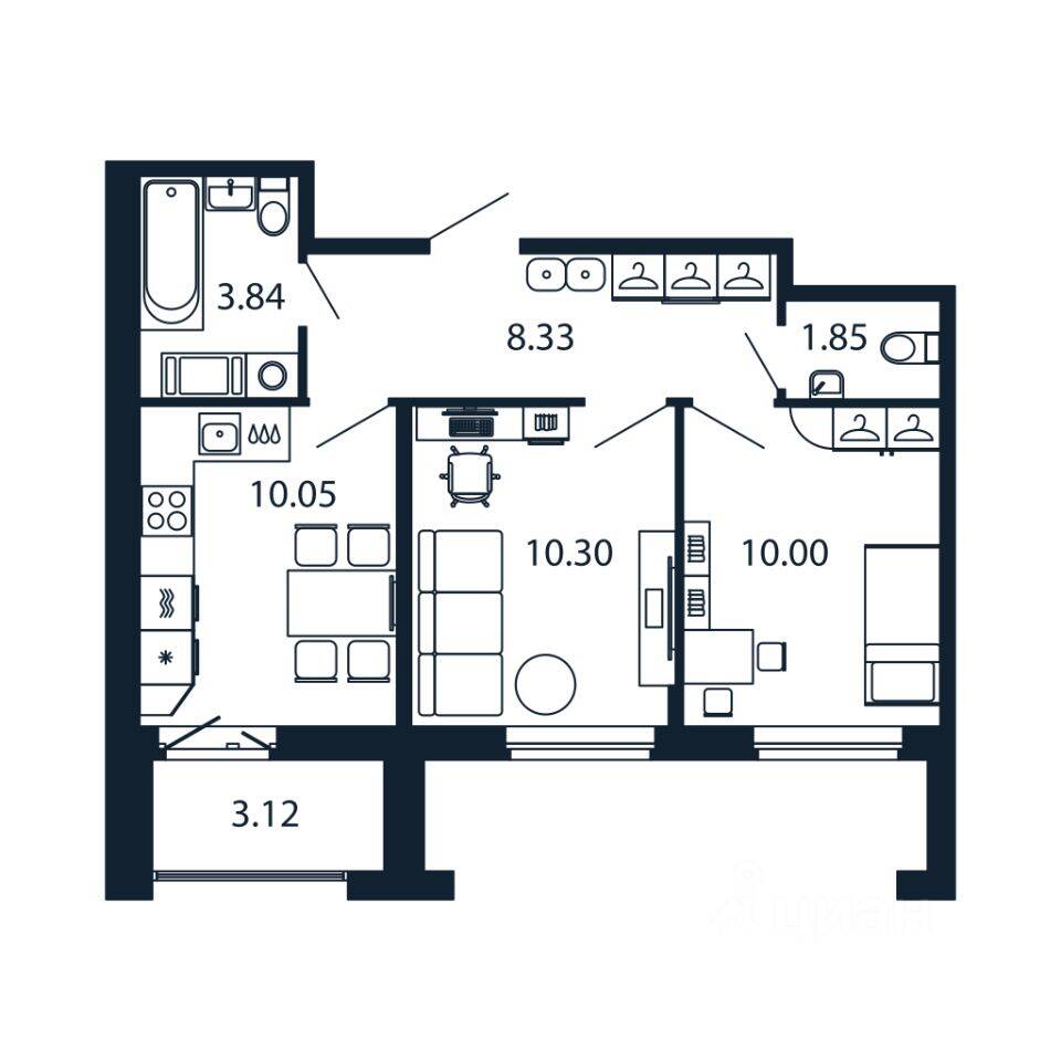 2-комн. квартира, 44 м², в ЖК Полис Новоселье