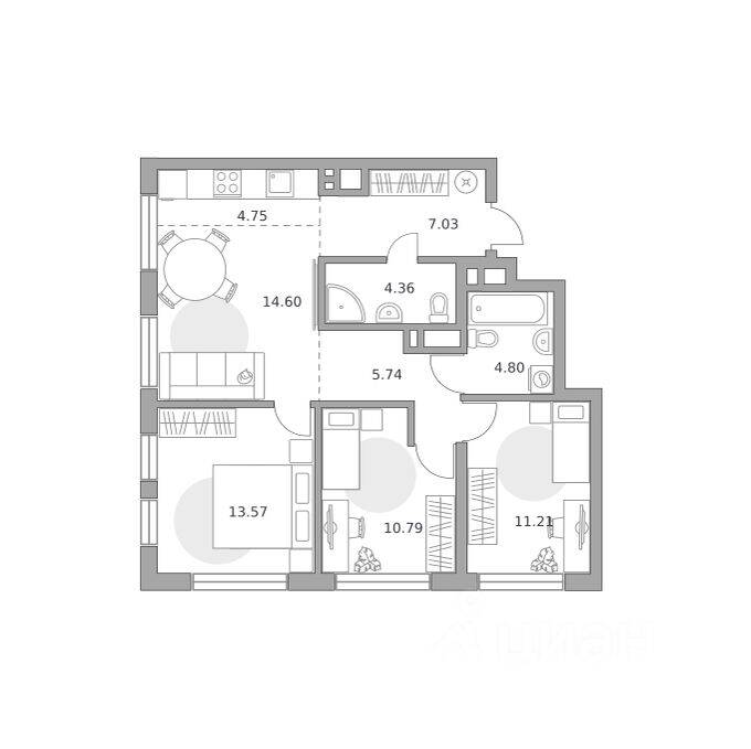 4-комн. квартира, 76,85 м², в ЖК «Гранель Коломенское»