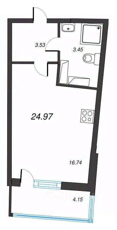 Планировка 1 комнатной квартиры, 24.97 м², в «Левитан»