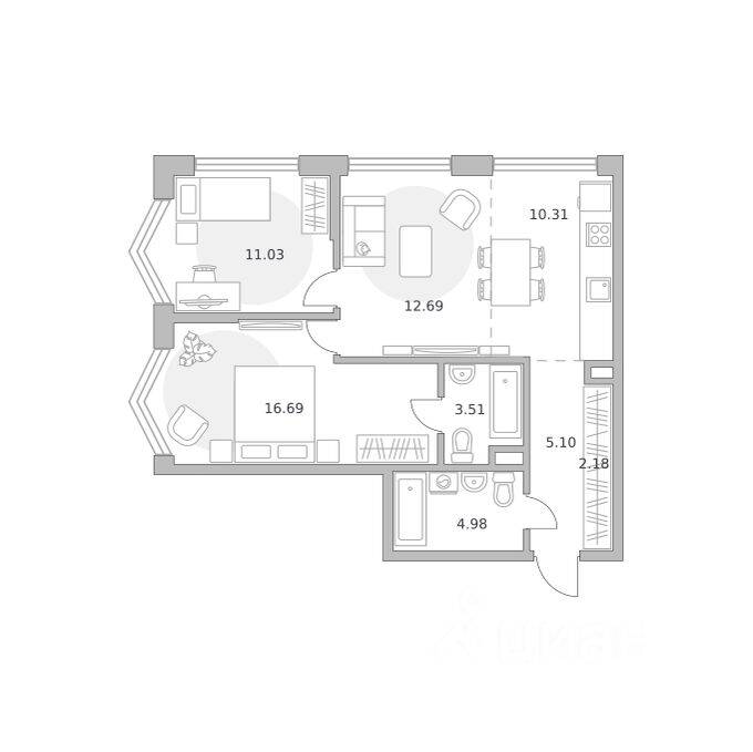 3-комн. квартира, 66,49 м², в ЖК «Мнёвники от Гранель»
