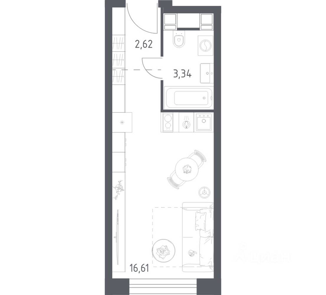 Квартира-студия, 22,57 м², в Апарт-комплекс Пятницкое 58