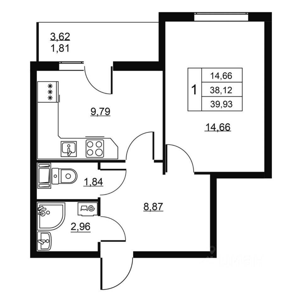 1-комн. квартира, 39,93 м², в ЖК Перспектива