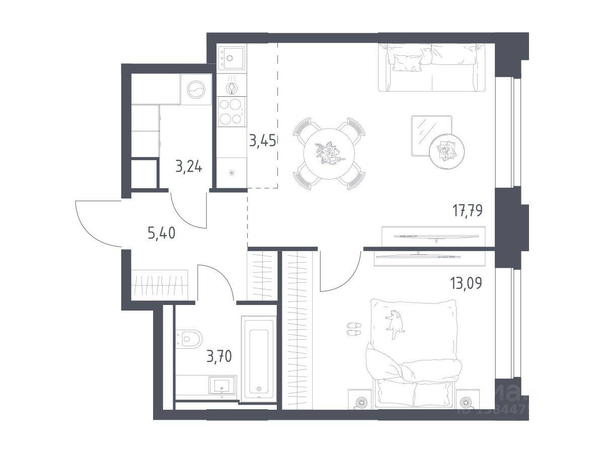 1-комн. квартира, 46,67 м², в Апарт-комплекс Верейская 41