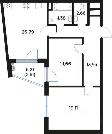 2-комн. квартира, 77,61 м², в ЖК Регенбоген