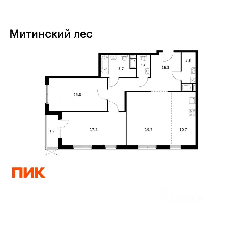 3-комн. квартира, 93,6 м², в ЖК Митинский лес