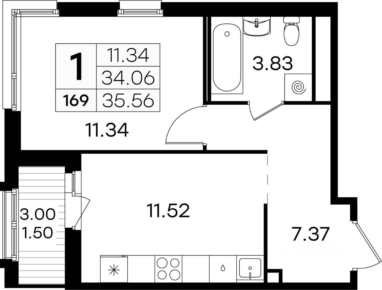 1-комн. квартира, 36 м², в ЖК GloraX Парголово