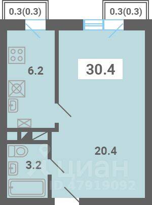 1-комн. квартира, 30,4 м², в Малоэтажный ЖК «Южная Долина»