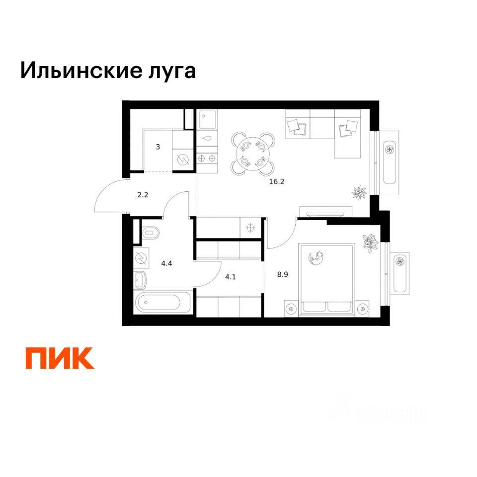 1-комн. квартира, 38,8 м², в ЖК «Ильинские луга»