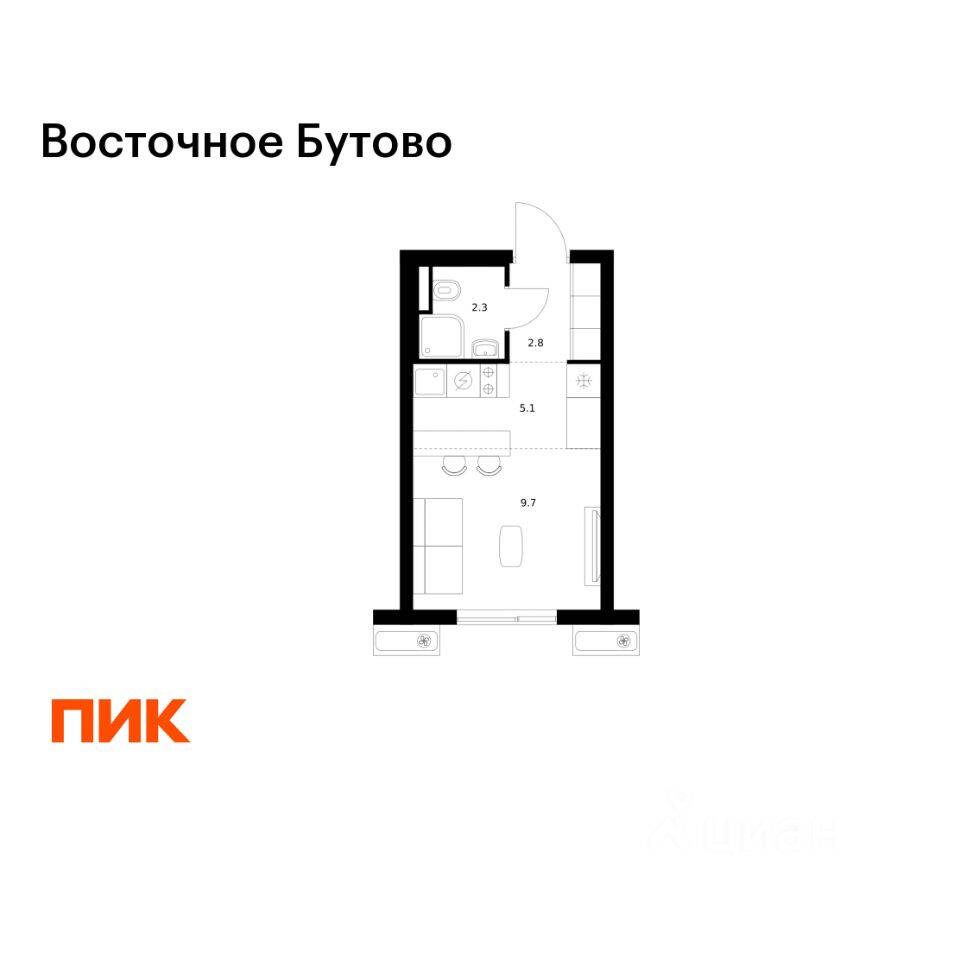 Квартира-студия, 19,9 м², в ЖК «Восточное Бутово»