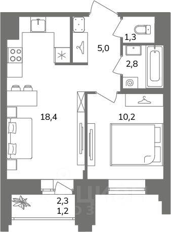 1-комн. квартира, 37,7 м², в ЖК Антверпен