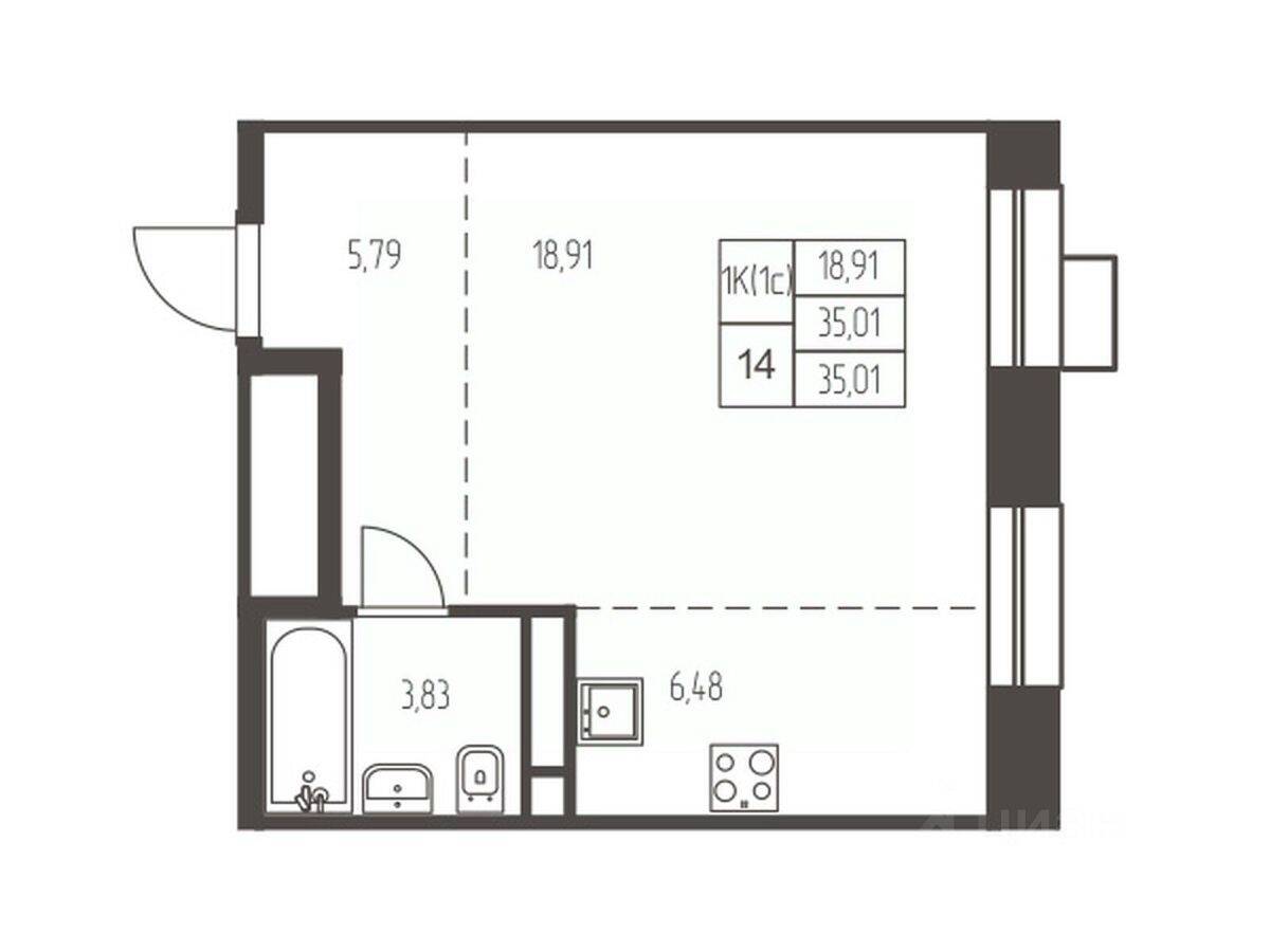 Квартира-студия, 35 м², в ЖК Новая Ивантеевка