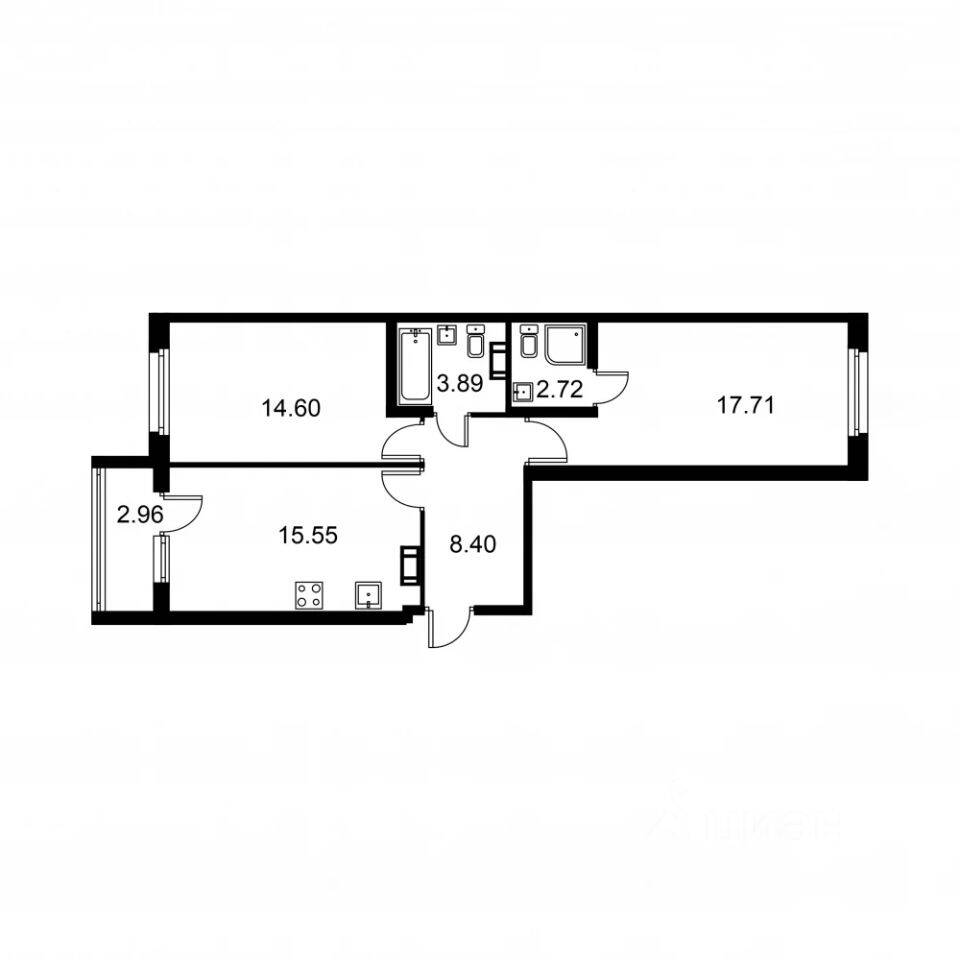 2-комн. квартира, 64,35 м², в ЖК Квартал Заречье