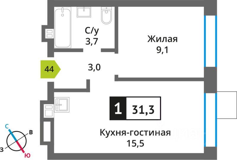Квартира-студия, 31,3 м², в ЖК Никольский квартал Отрада