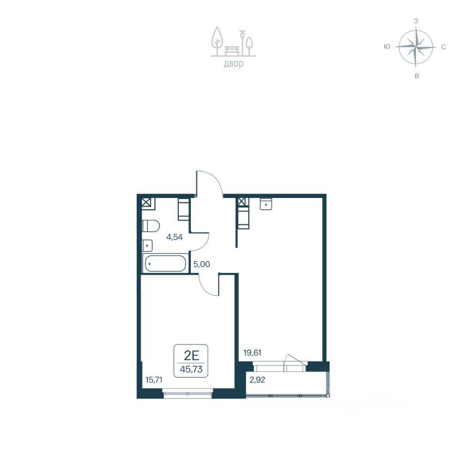 2-комн. квартира, 45,73 м², в ЖК Расцветай в Янино